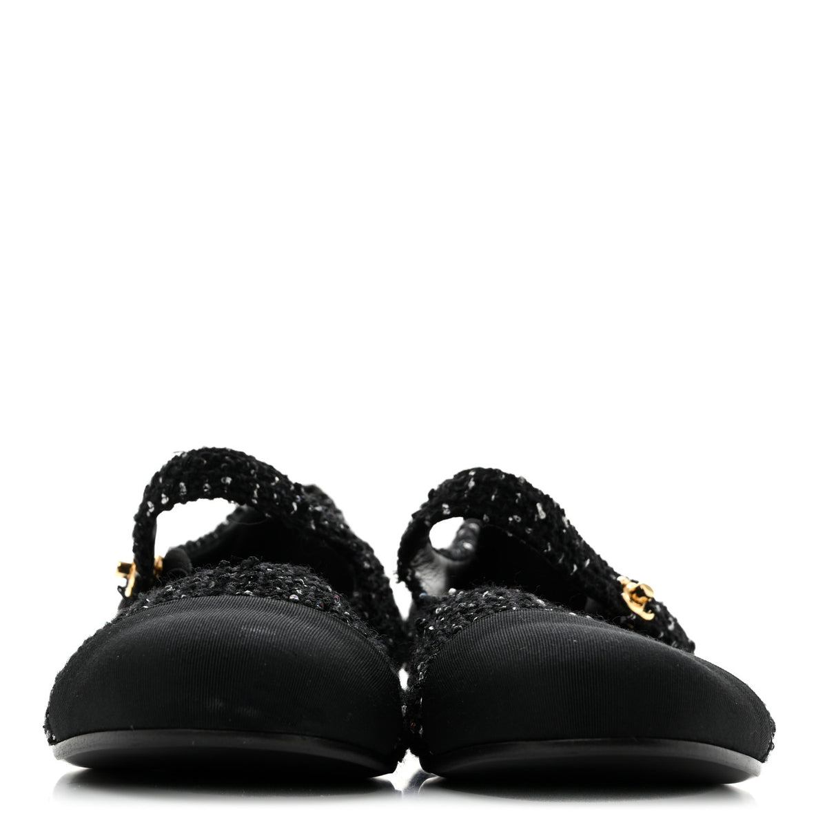 Chanel Tweed Sequin Grosgrain Cap Toe Mary Jane Flats 39 Black 3 of 11