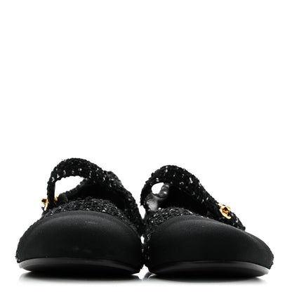 Chanel Tweed Sequin Grosgrain Cap Toe Mary Jane Flats 39 Black 3 of 11