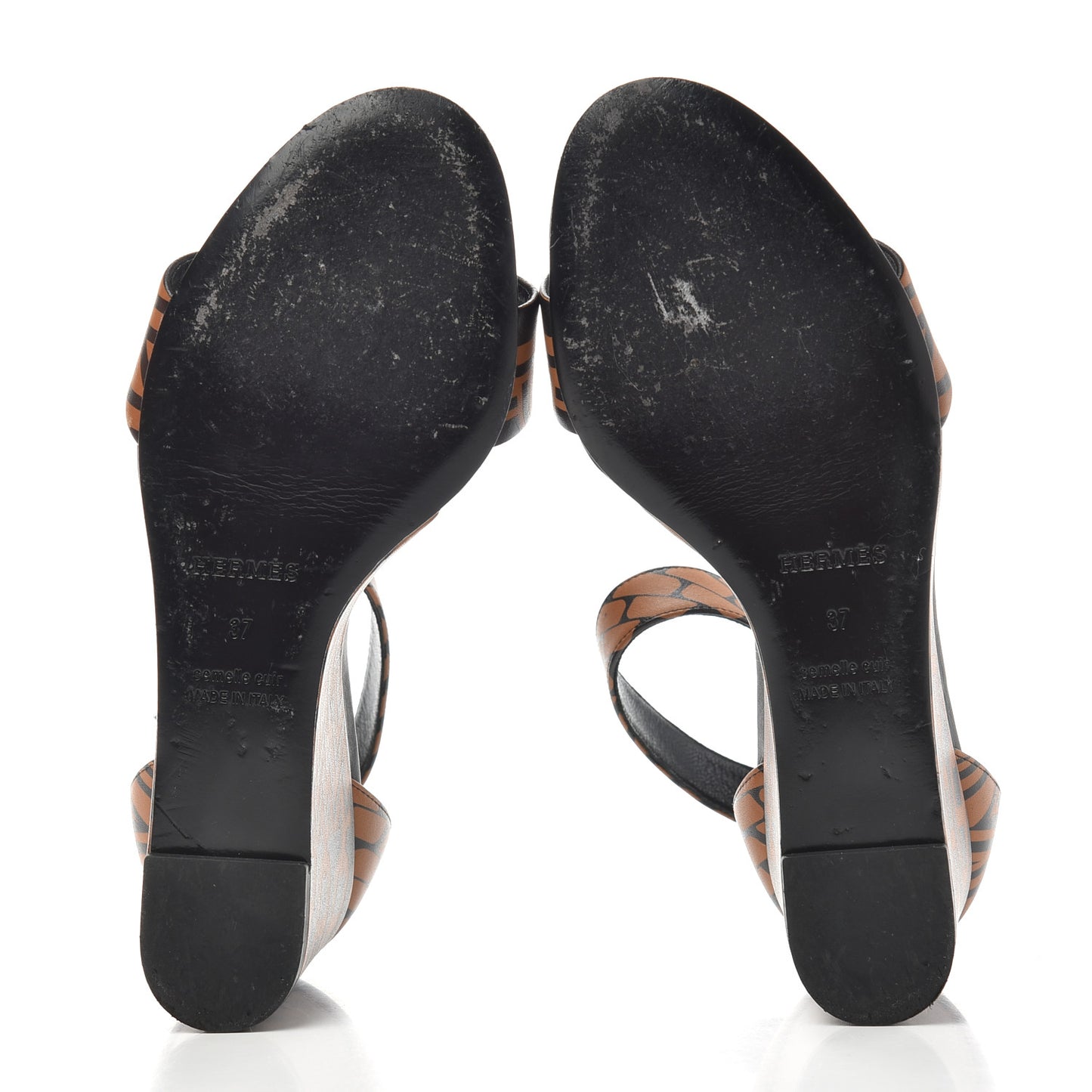 Calfskin Printed Acapulco Wedge Sandals 37 Black Naturel