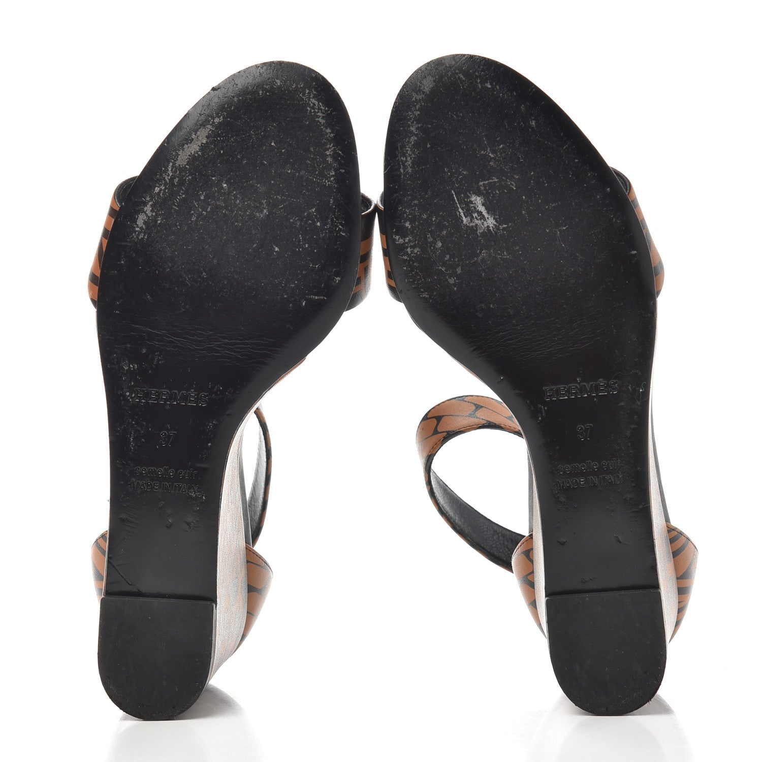 Hermes Calfskin Printed Acapulco Wedge Sandals 37 Black Naturel 6 of 11