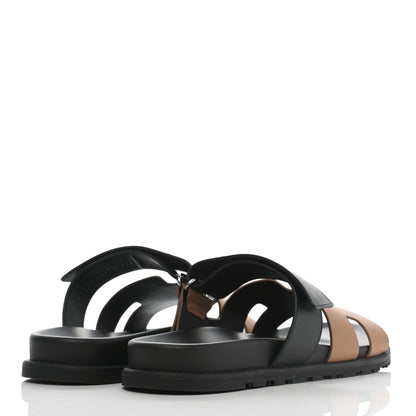 Hermes Calfskin Mens Chypre Sandals 42 Naturel Safari Black 4 of 8