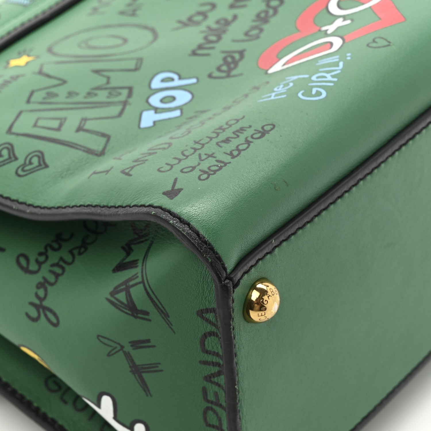 Dolce & Gabbana Calfskin Graffiti Printed Welcome Satchel Green Multicolor 8 of 14
