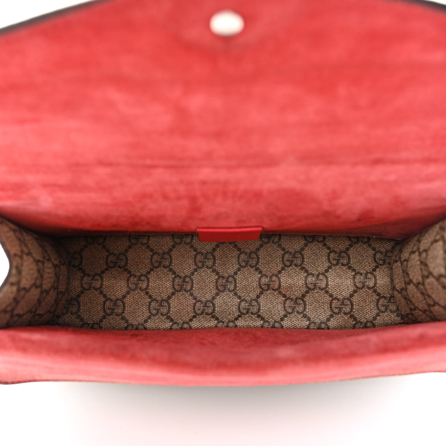GG Supreme Monogram Suede Crystal Small Dionysus Shoulder Bag Beige Ebony Vulcanic Red