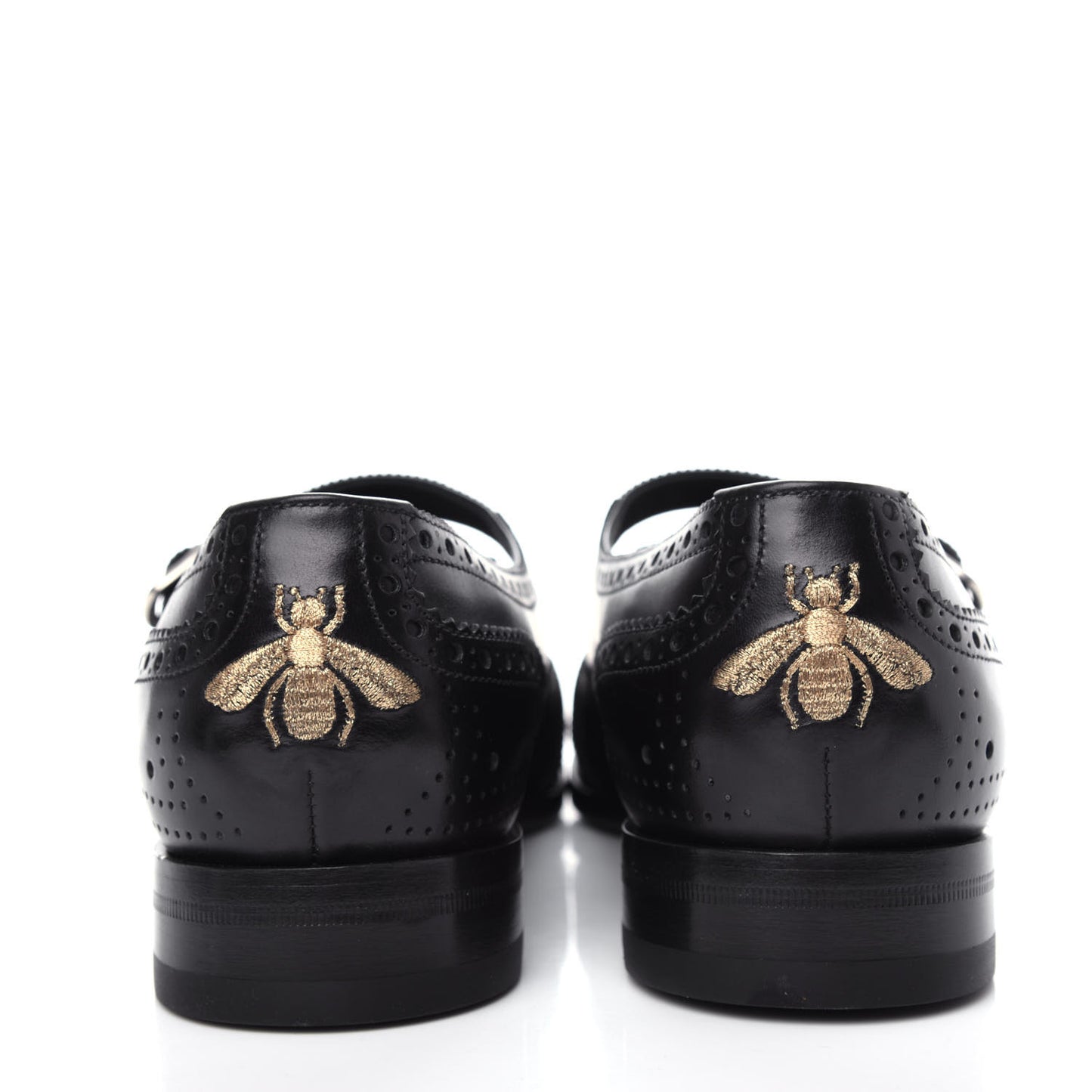 Calfskin Bee Embroidered Mens Queercore Brogue Wingtip Monk Strap Loafers 8 Black