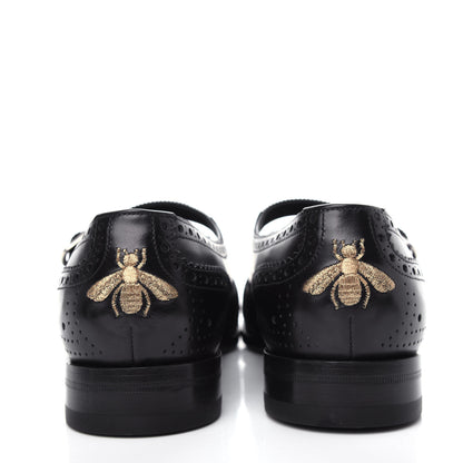 Gucci Calfskin Bee Embroidered Mens Queercore Brogue Wingtip Monk Strap Loafers 8 Black 7 of 12