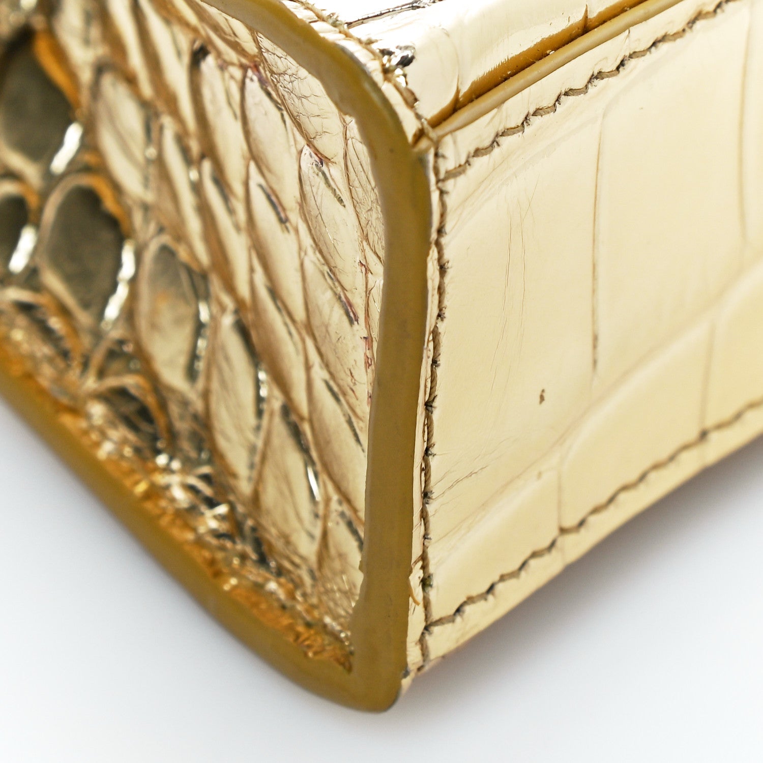 Balenciaga Metallic Calfskin Crocodile Embossed Hourglass Top Handle Bag Mini Gold 8 of 17