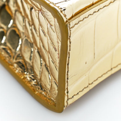 Balenciaga Metallic Calfskin Crocodile Embossed Hourglass Top Handle Bag Mini Gold 8 of 17
