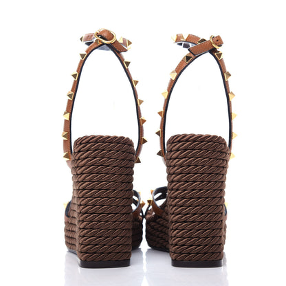Valentino Garavani Calfskin Rockstud Ankle Strap Torchon Espadrille 25/95mm Wedge Sandals 38 Cuoio 7 of 10