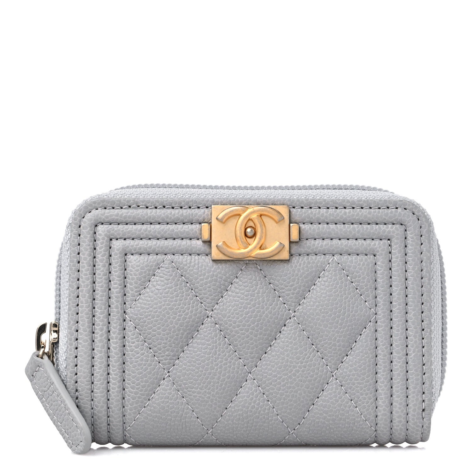 Chanel Caviar Quilted Boy Zip Around Coin Purse Wallet Grey 1 of 9