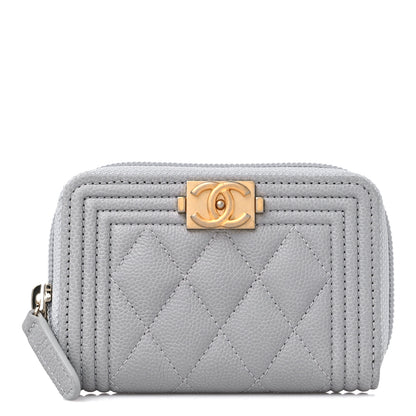 Chanel Caviar Quilted Boy Zip Around Coin Purse Wallet Grey 1 of 9