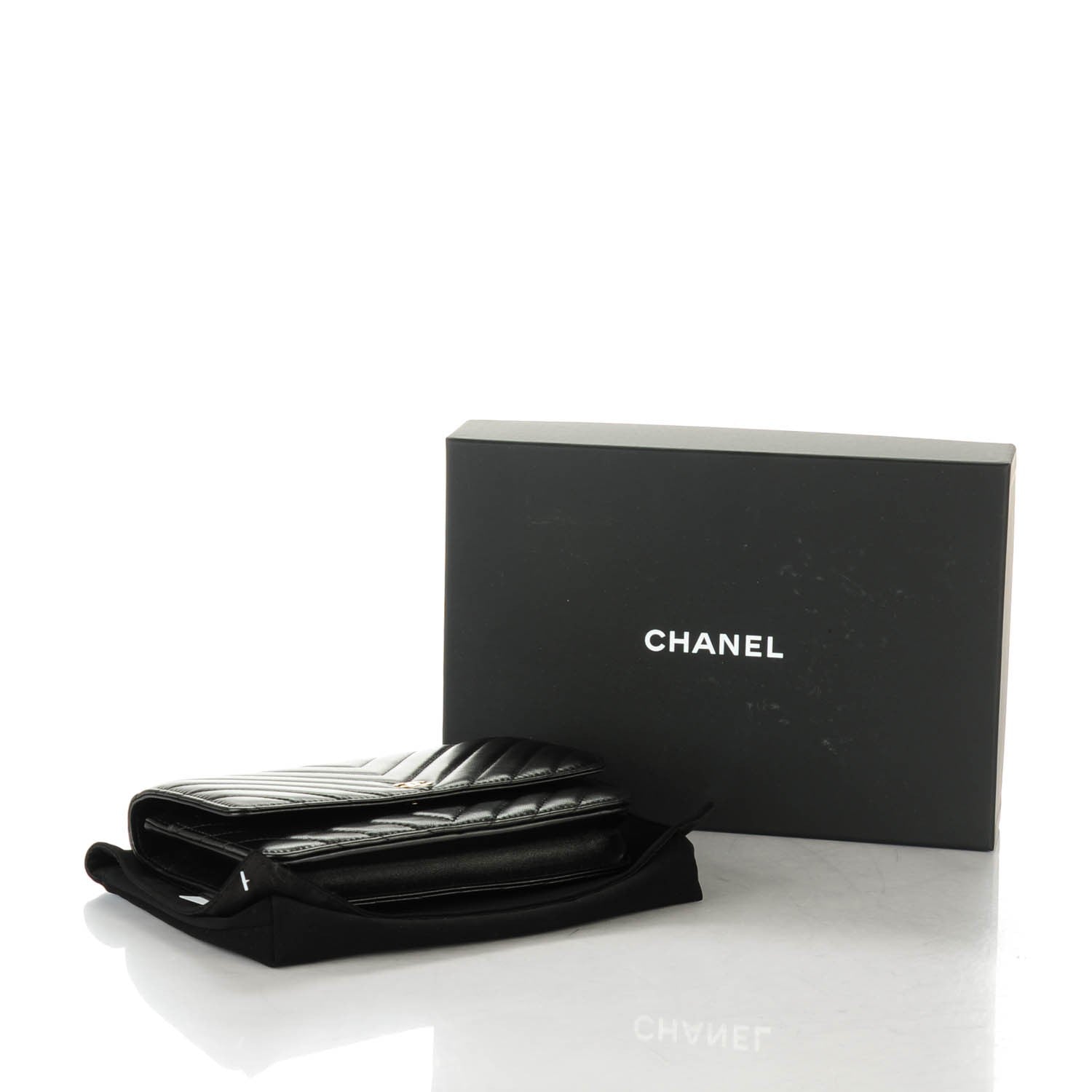 Chanel Lambskin Chevron Quilted Wallet On Chain WOC Black 4 of 8