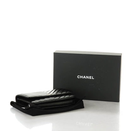 Chanel Lambskin Chevron Quilted Wallet On Chain WOC Black 4 of 8