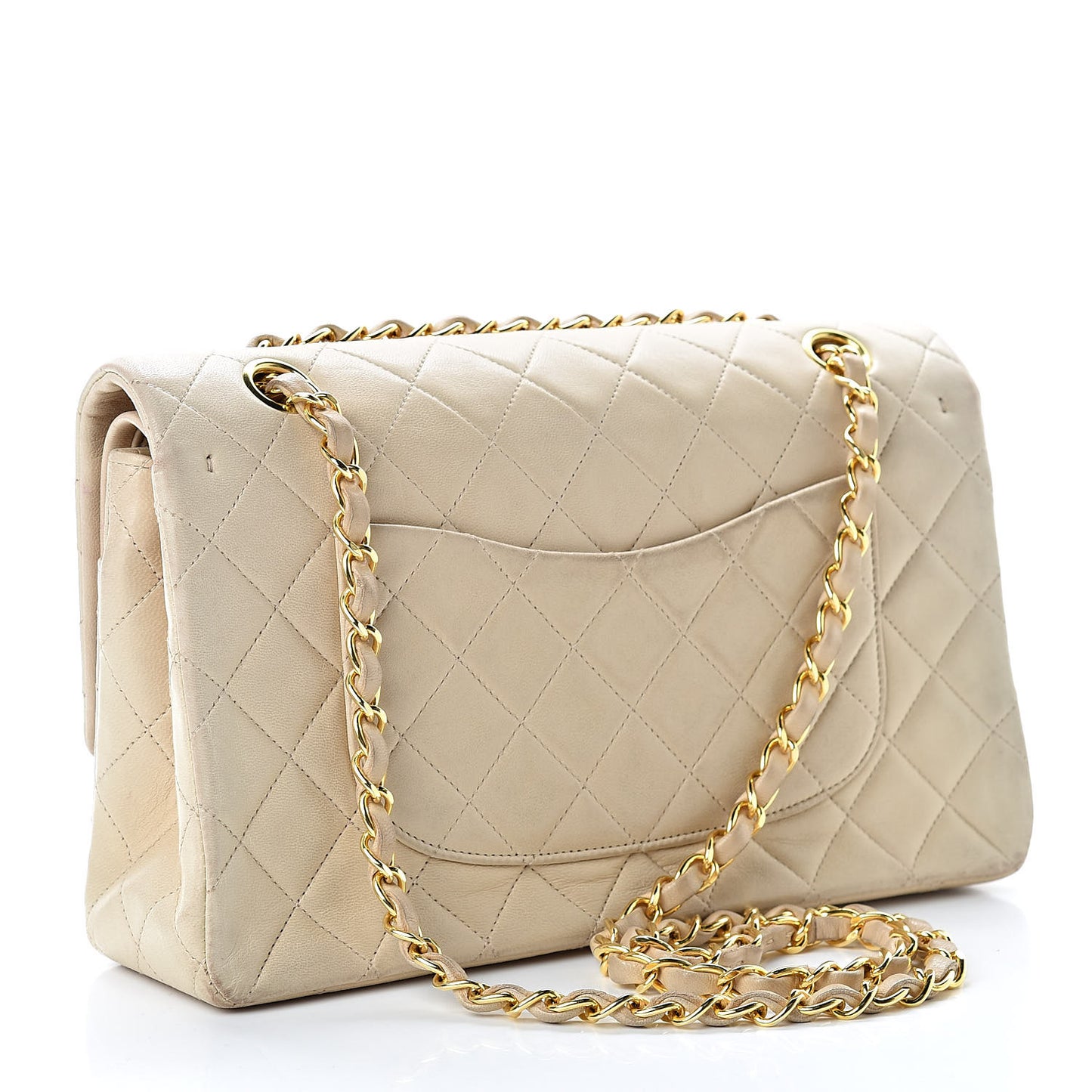 Lambskin Quilted Medium Double Flap Beige