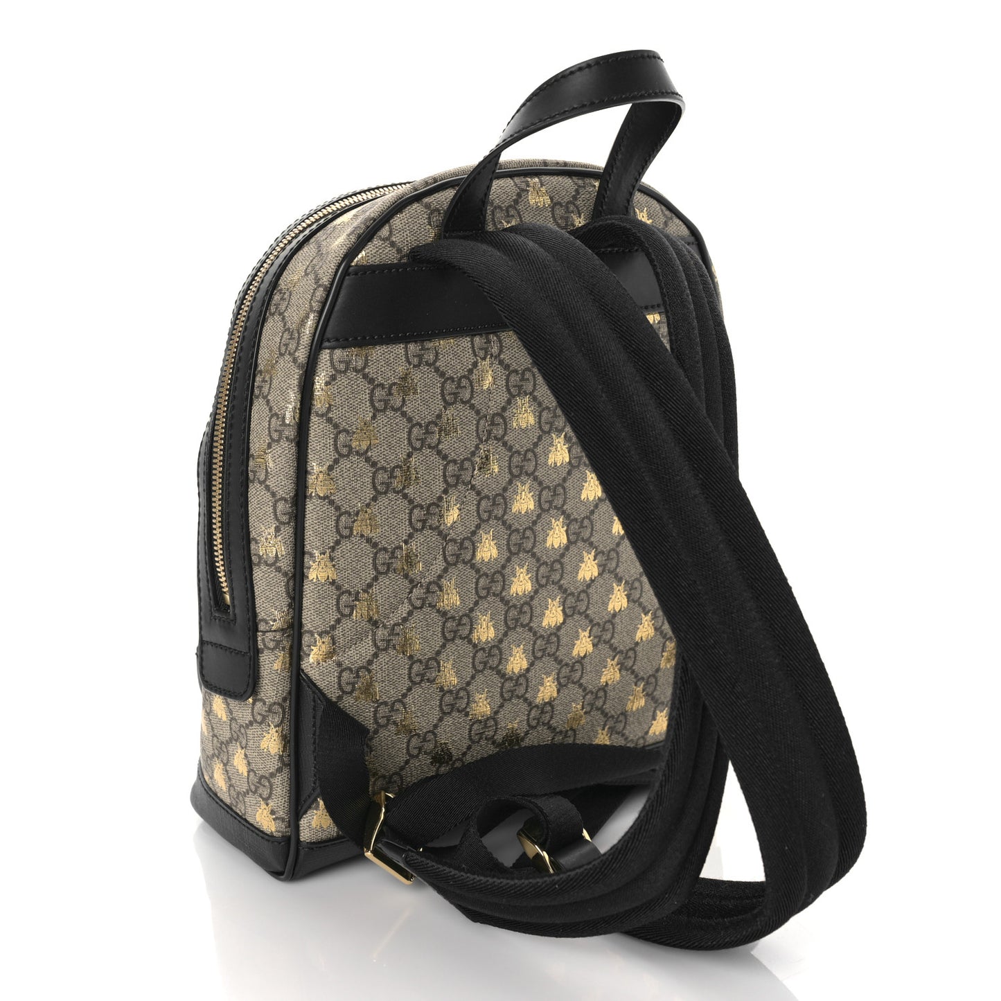 GG Supreme Monogram Bees Print Small Day Backpack Beige Oro Black