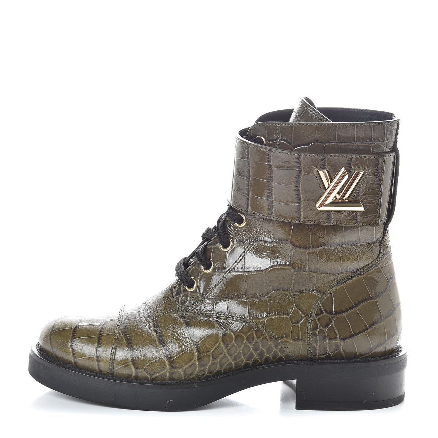 Calfskin Crocodile Embossed Wonderland Ranger Boots 36 Kaki