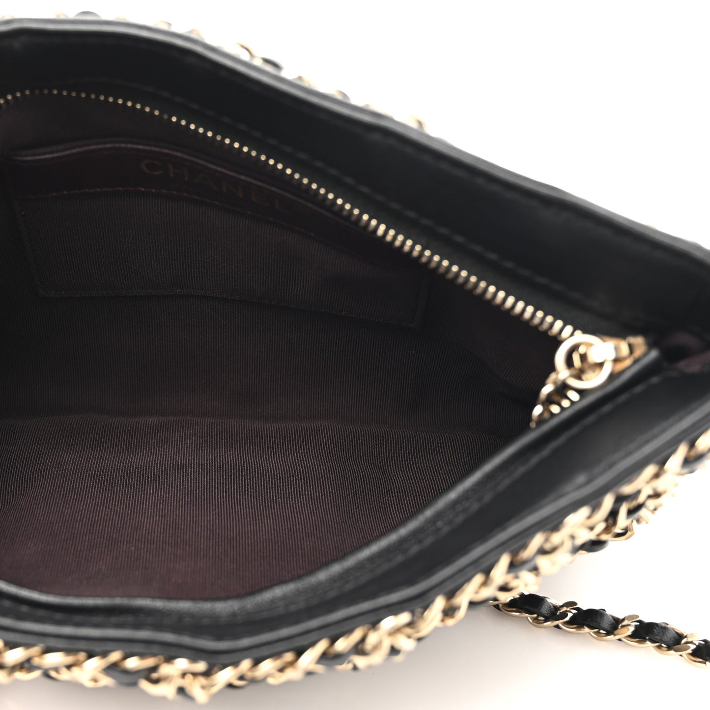 Lambskin Chain Frame Shoulder Bag Black