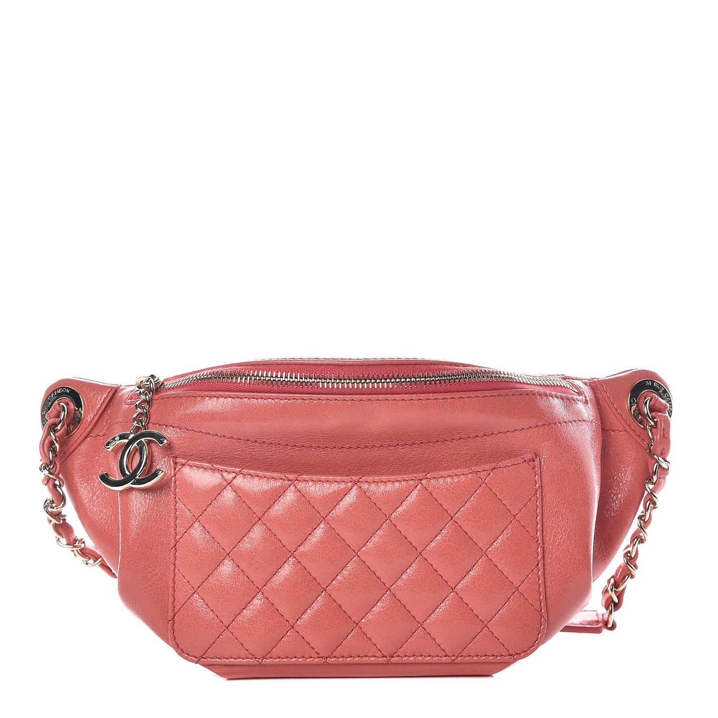 Crumpled Glazed Lambskin Quilted Waist Bag Fanny Pack Pink