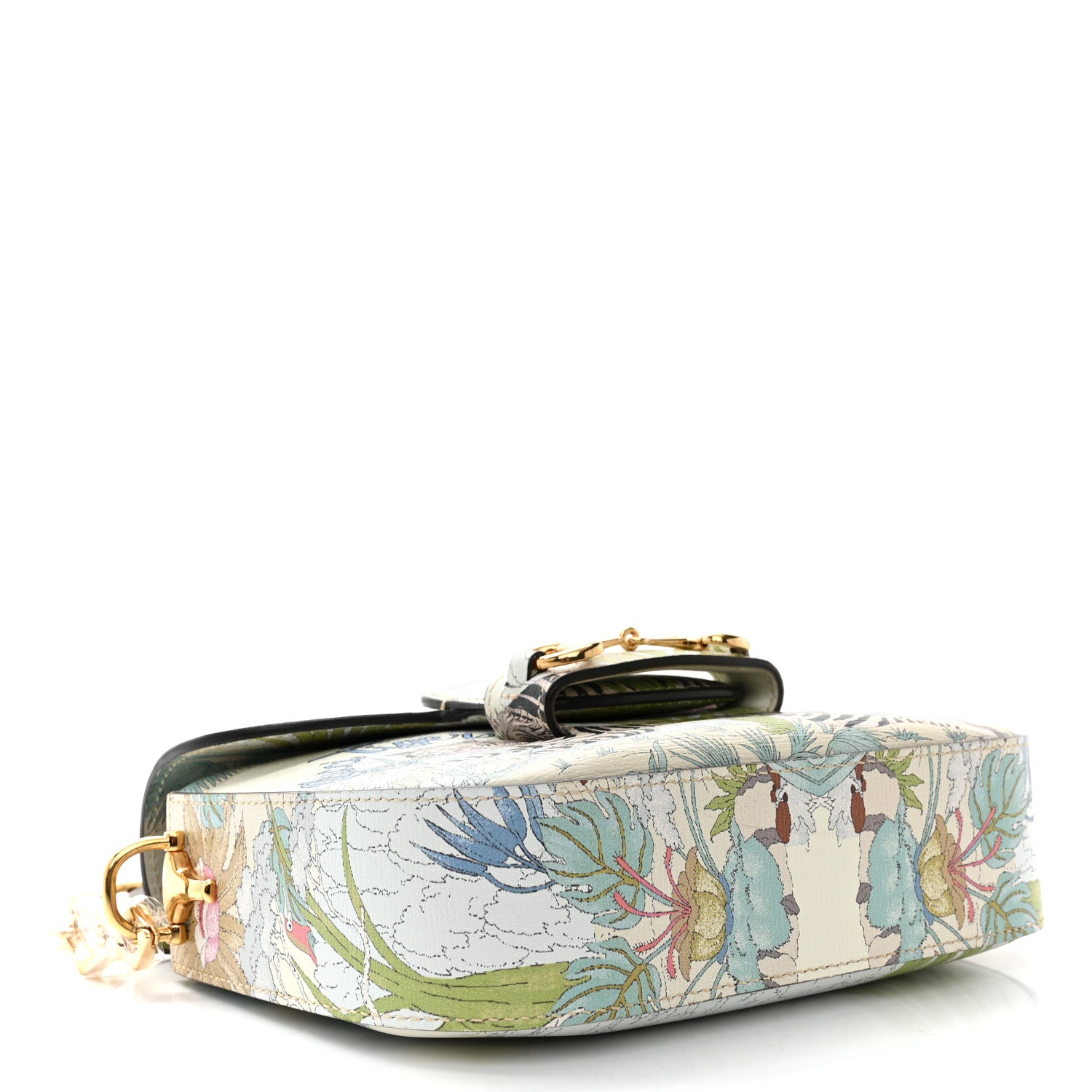 Gucci New Shangai Calfskin Tiger Savanah Web Mini Horsebit 1955 Shoulder Bag Chalky White Multicolor 4 of 10