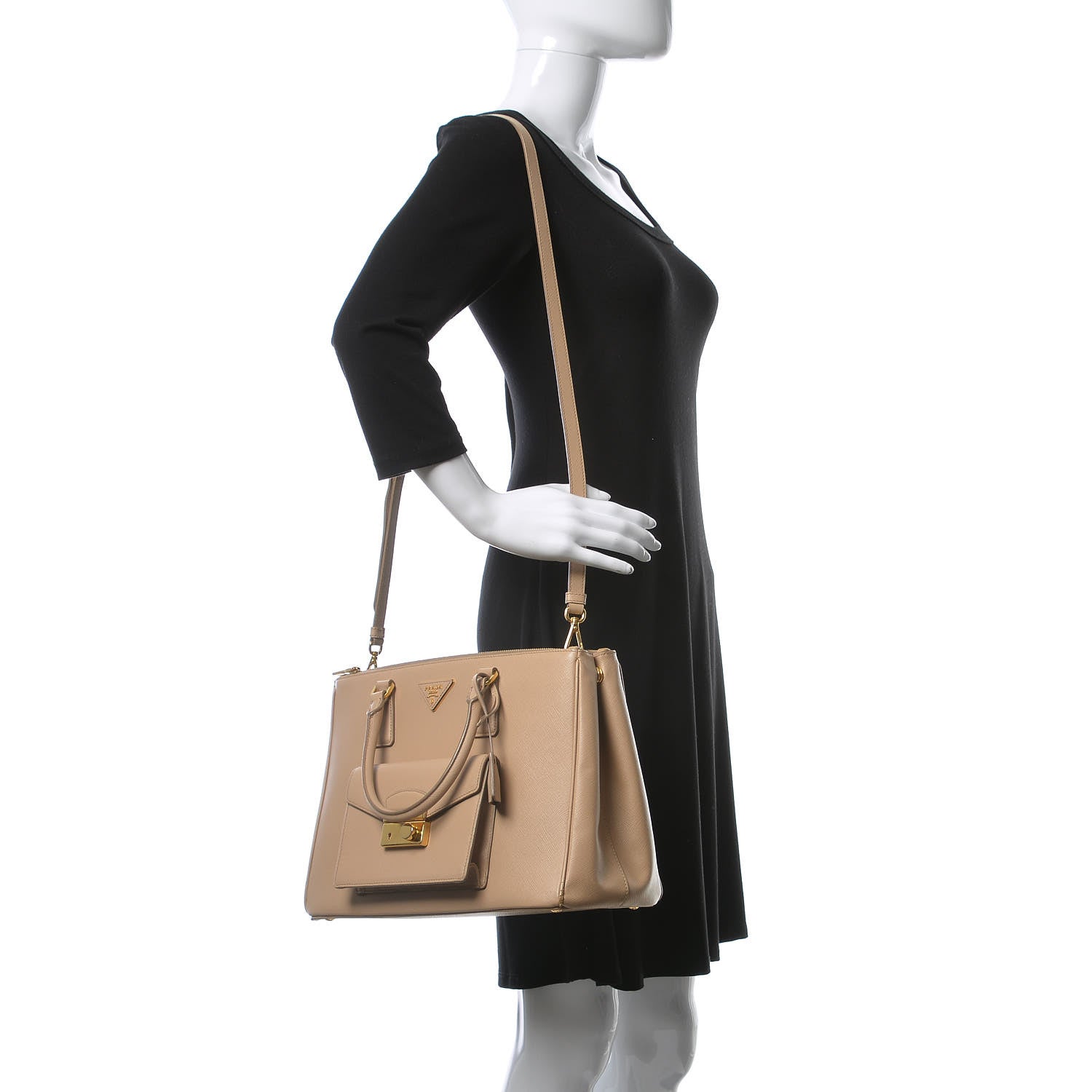 Prada Saffiano Lux Galleria Front Pocket Tote Sabbia 2 of 16