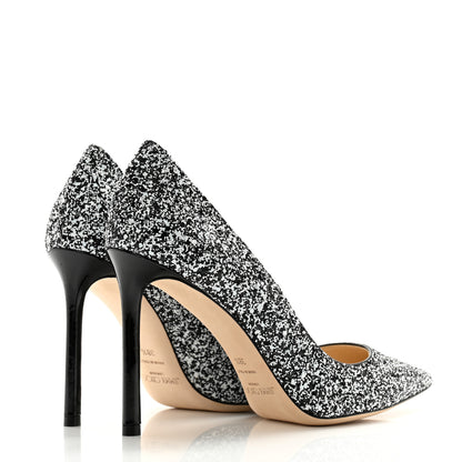 Jimmy Choo Coarse Glitter Pointy Toe Romy 100 Pumps 38.5 Black White 4 of 8