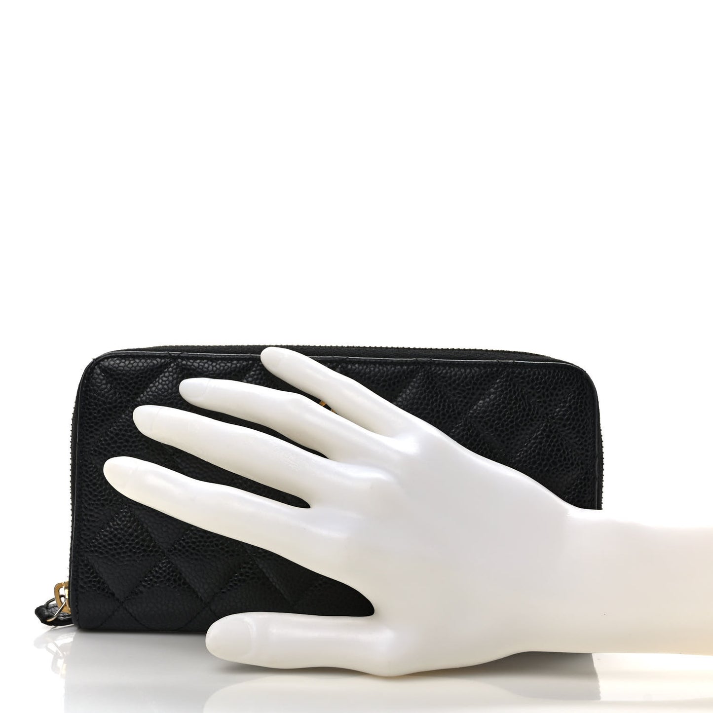 Caviar Quilted Large Gusset Zip Around Wallet Black