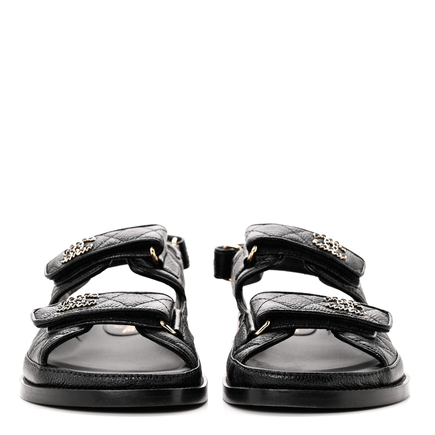 Chanel Grained Calfskin Velcro Dad Sandals 36.5 Black 2 of 9