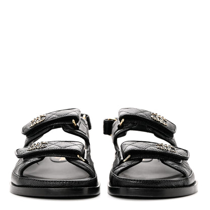Chanel Grained Calfskin Velcro Dad Sandals 36.5 Black 2 of 9