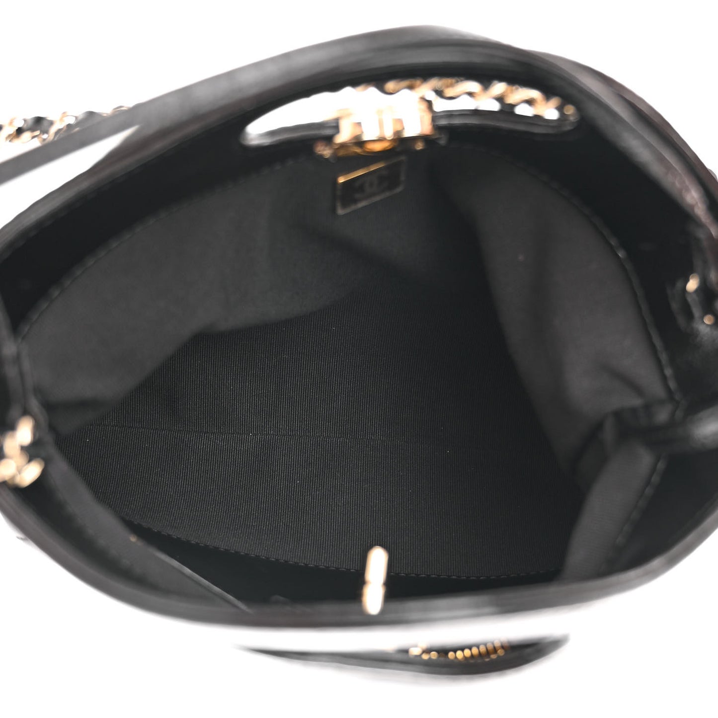 Shiny Crumpled Calfskin Quilted Mini 31 Shopping Bag Black