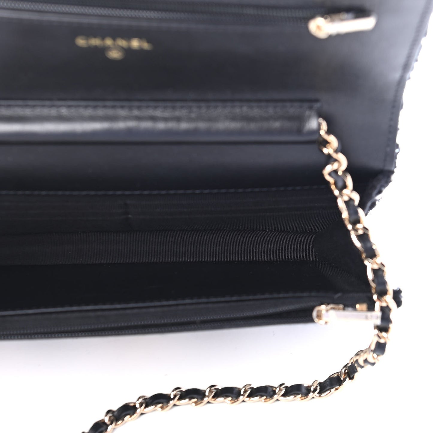 Tweed Quilted Wallet On Chain WOC Black Ecru White