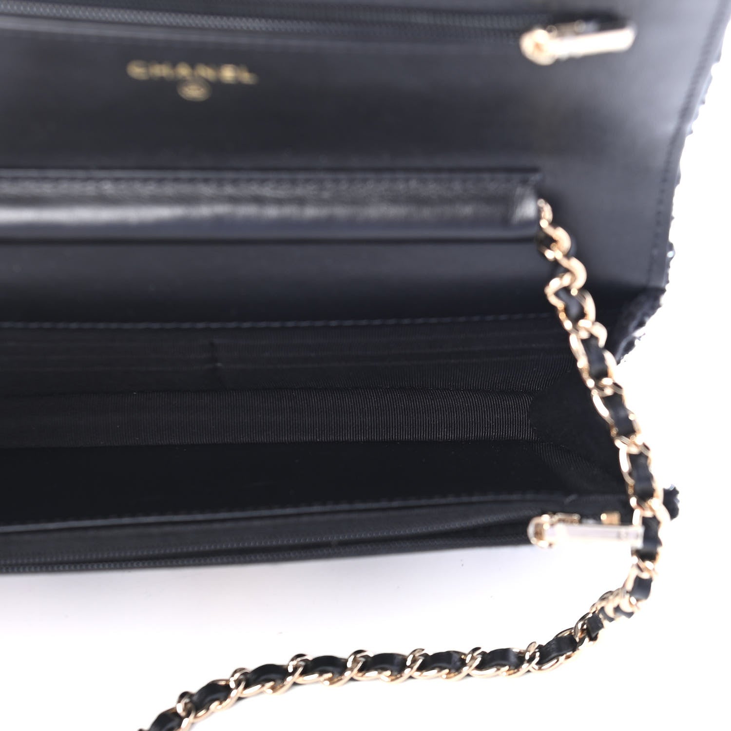 Chanel Tweed Quilted Wallet On Chain WOC Black Ecru White 5 of 10