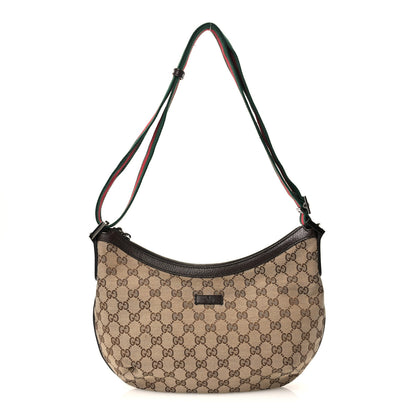 Gucci Monogram Web Medium Half Moon Hobo Dark Brown 1 of 10