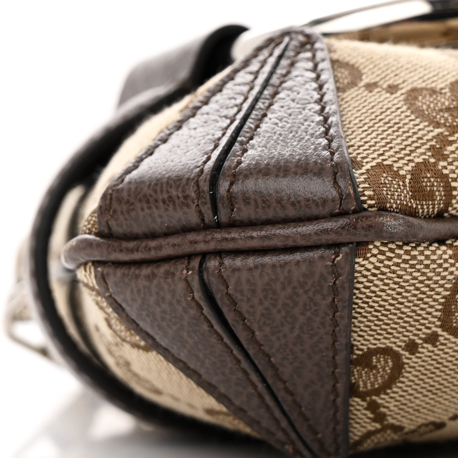 Gucci Monogram Textured Dollar Calfskin Heavy Grosgrain Web Medium Maxi Horsebit Chain Shoulder Bag Beige Ebony New Acero 9 of 10