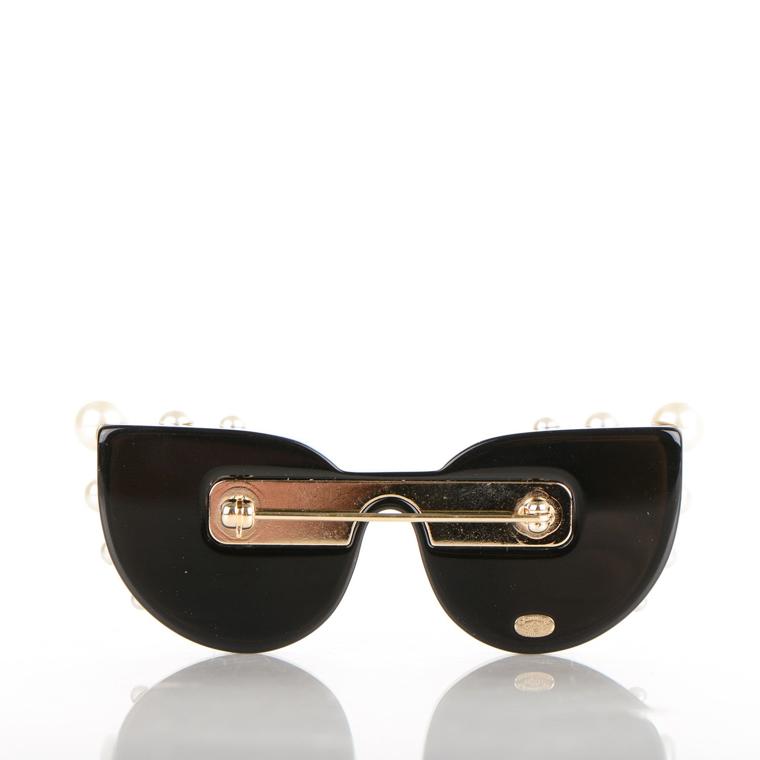 Chanel Metal Resin Crystal Pearl Sunglass Brooch Gold Black Pink Pearly White 3 of 4