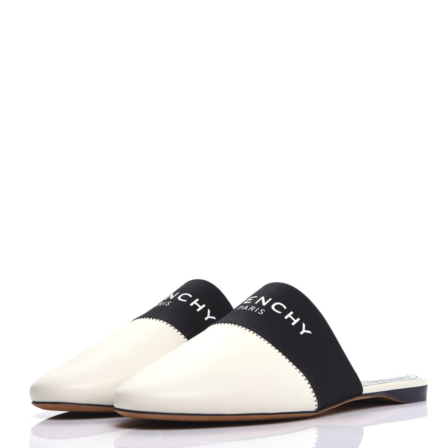Calfskin Bedford Logo Mule Slides 38.5 White Black