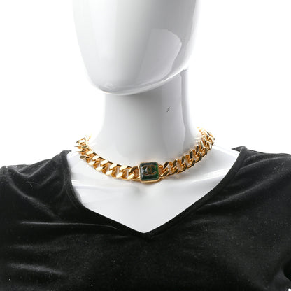 Chanel CC Chain Link Choker Necklace Gold Green 2 of 5