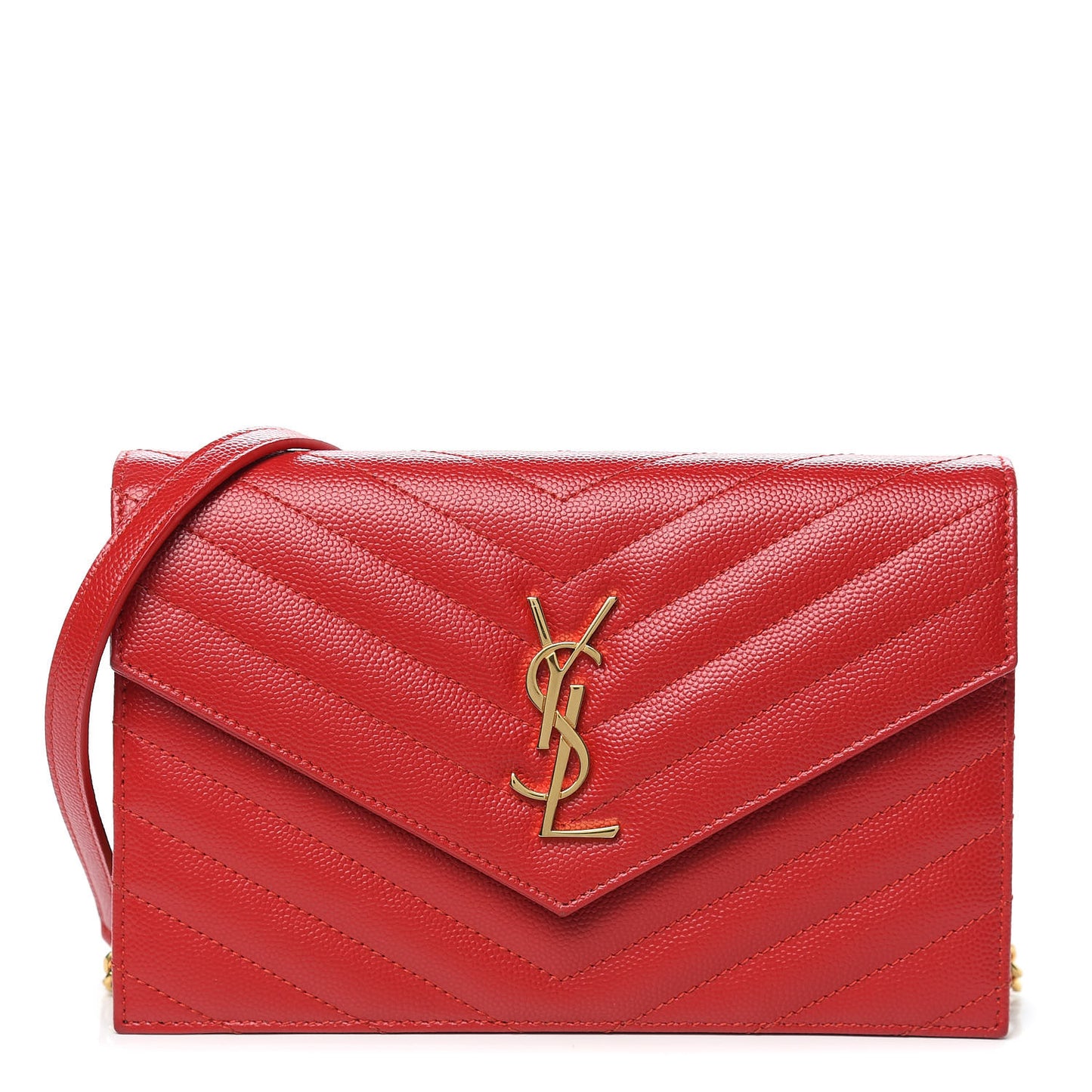 Grain De Poudre Matelasse Chevron Monogram Envelope Chain Wallet New Red