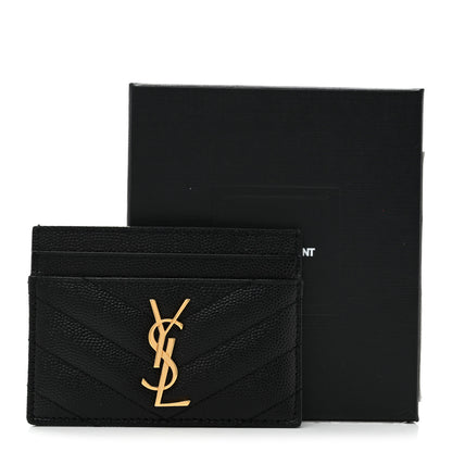Saint Laurent Grain De Poudre Matelasse Chevron Monogram Credit Card Case Black 8 of 8