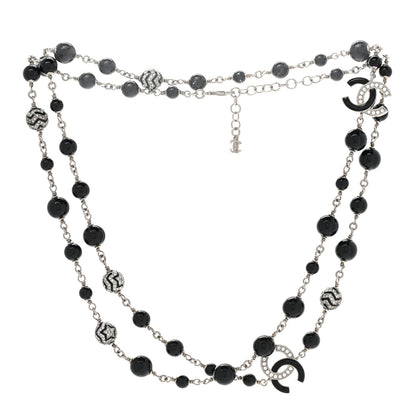 Chanel Pearl Crystal Beaded CC Multi Strand Necklace Black Silver 3 of 6
