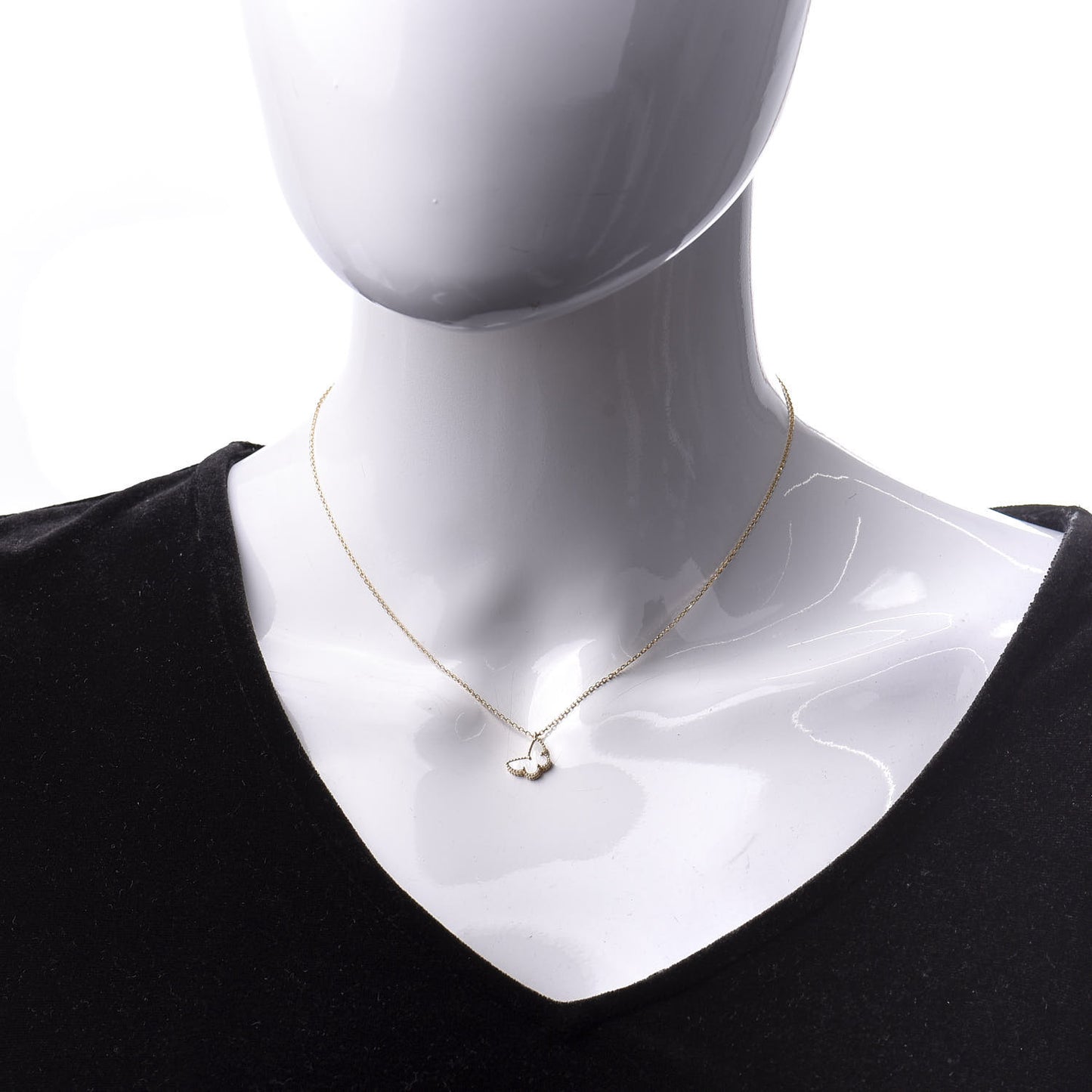 18K Yellow Gold Mother of Pearl Sweet Alhambra Butterfly Pendant Necklace