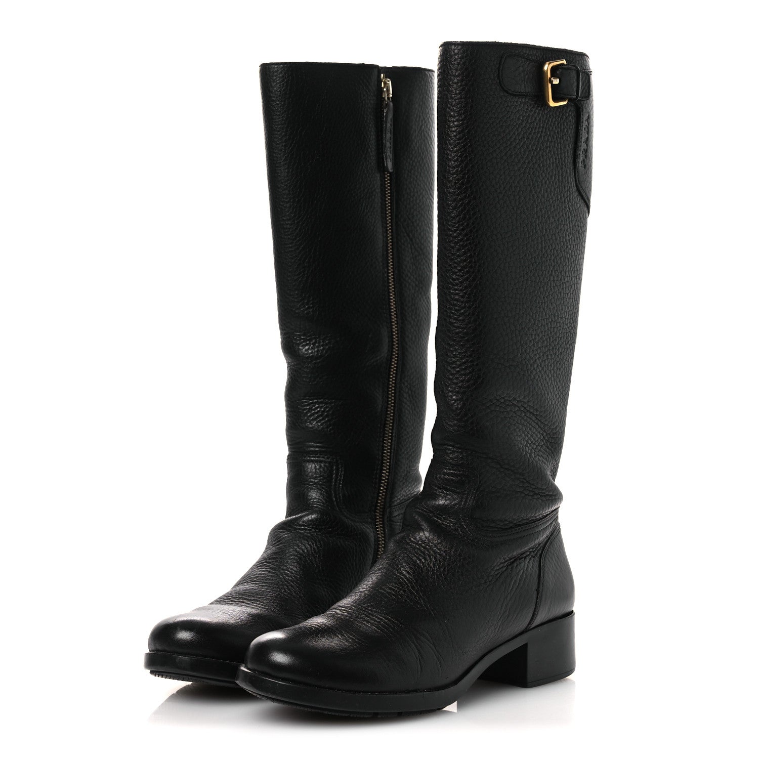 Prada Vitello Daino Riding Boots 38 Black 4 of 15