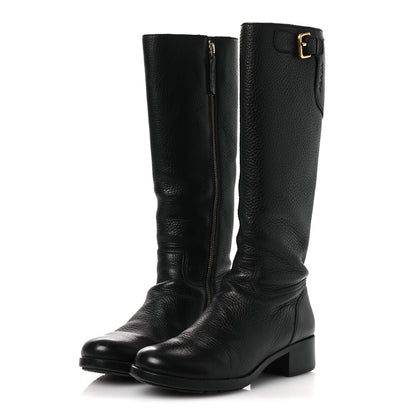 Prada Vitello Daino Riding Boots 38 Black 4 of 15