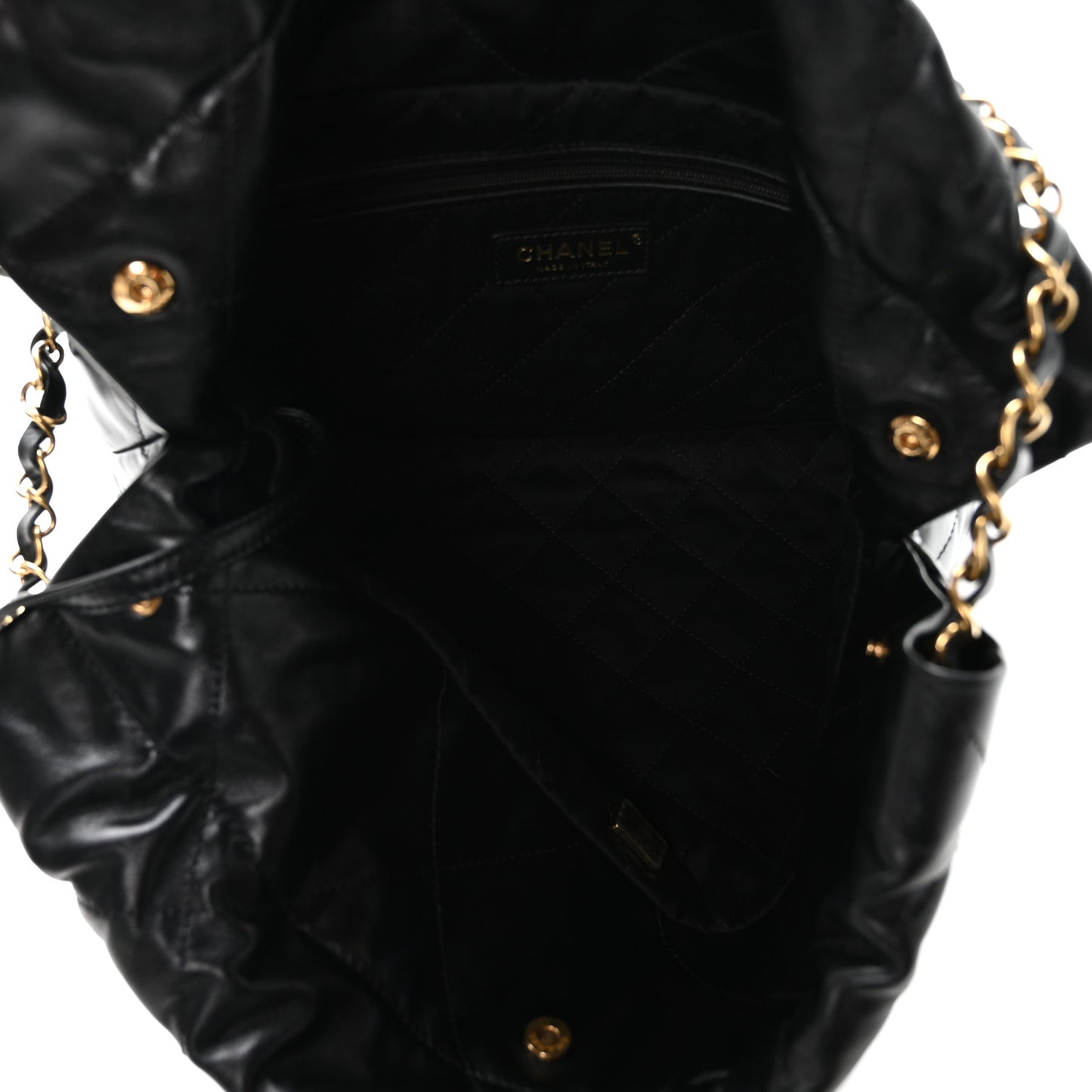 Shiny Calfskin Quilted Small Chanel 22 Black