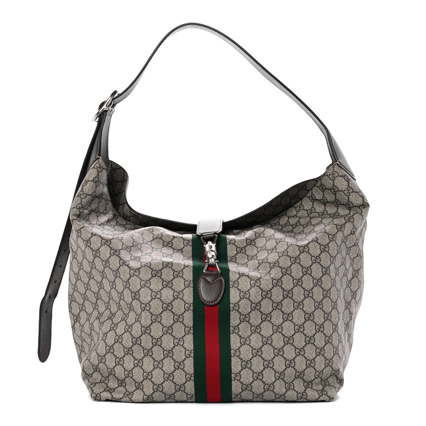 Tender GG Supreme Monogram Textured Dollar Calfskin Web Medium Jackie 1961 Crossbody Bag Beige Ebony New Acero