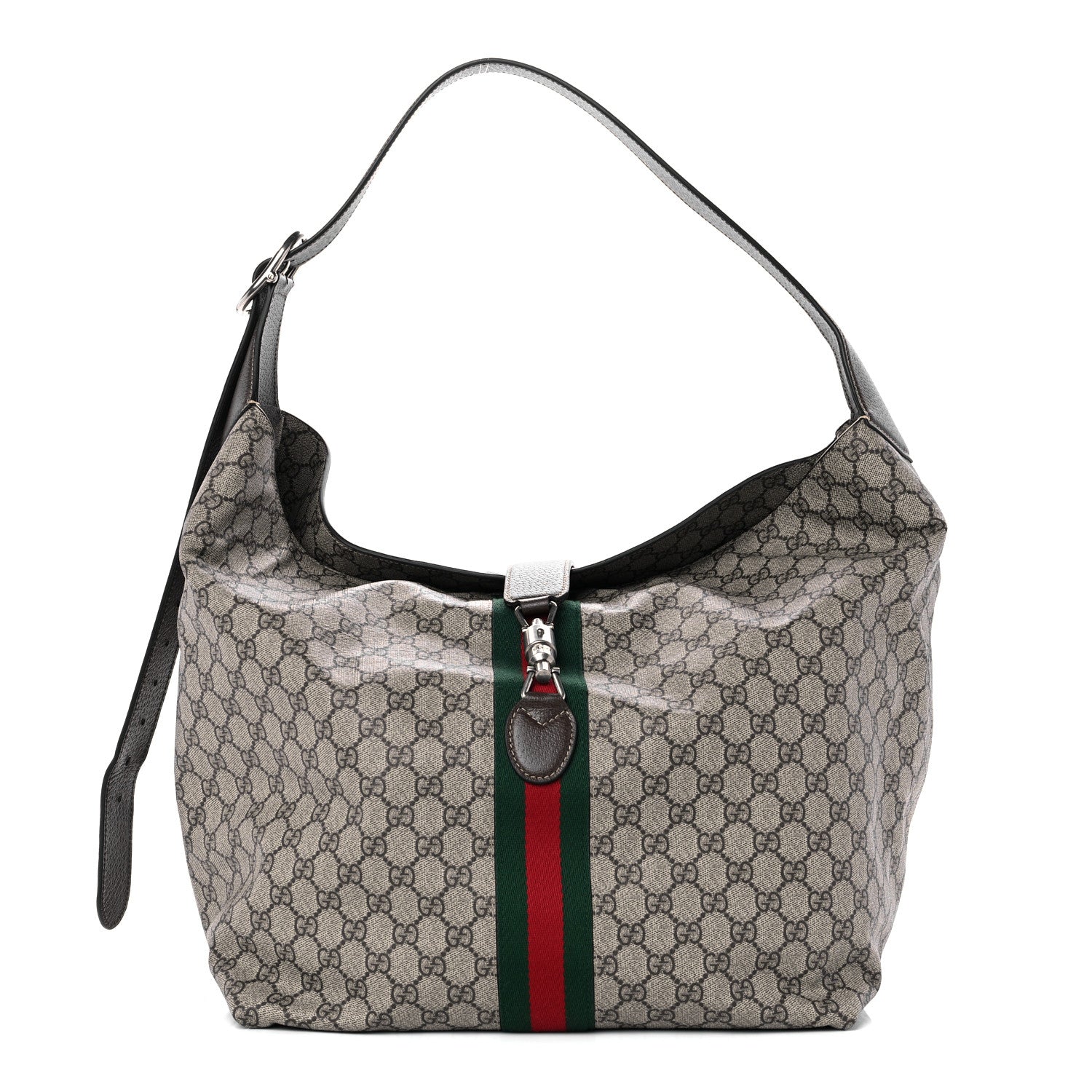Gucci Tender GG Supreme Monogram Textured Dollar Calfskin Web Medium Jackie 1961 Crossbody Bag Beige Ebony New Acero 1 of 9