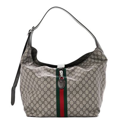 Gucci Tender GG Supreme Monogram Textured Dollar Calfskin Web Medium Jackie 1961 Crossbody Bag Beige Ebony New Acero 1 of 9