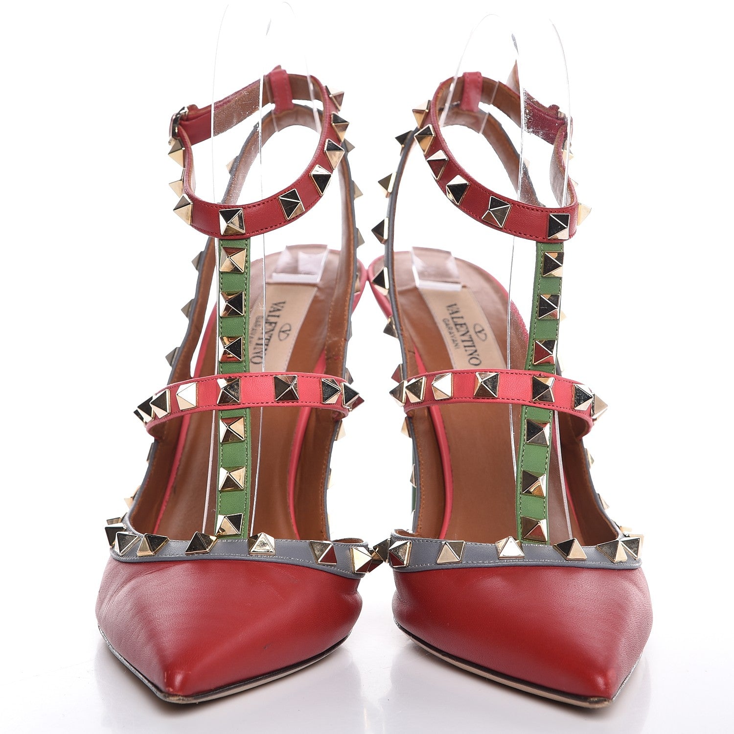 Valentino Garavani Nappa Rockstud Ankle Strap 100mm Pumps 37.5 Rosso Valentino Grey Clover Deep Rose 2 of 11