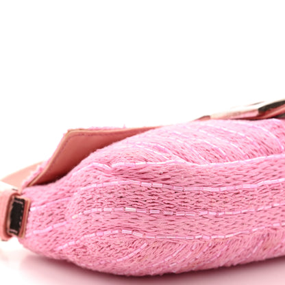 Fendi Knit Calf Hair Beaded Baguette Pink 8 of 14