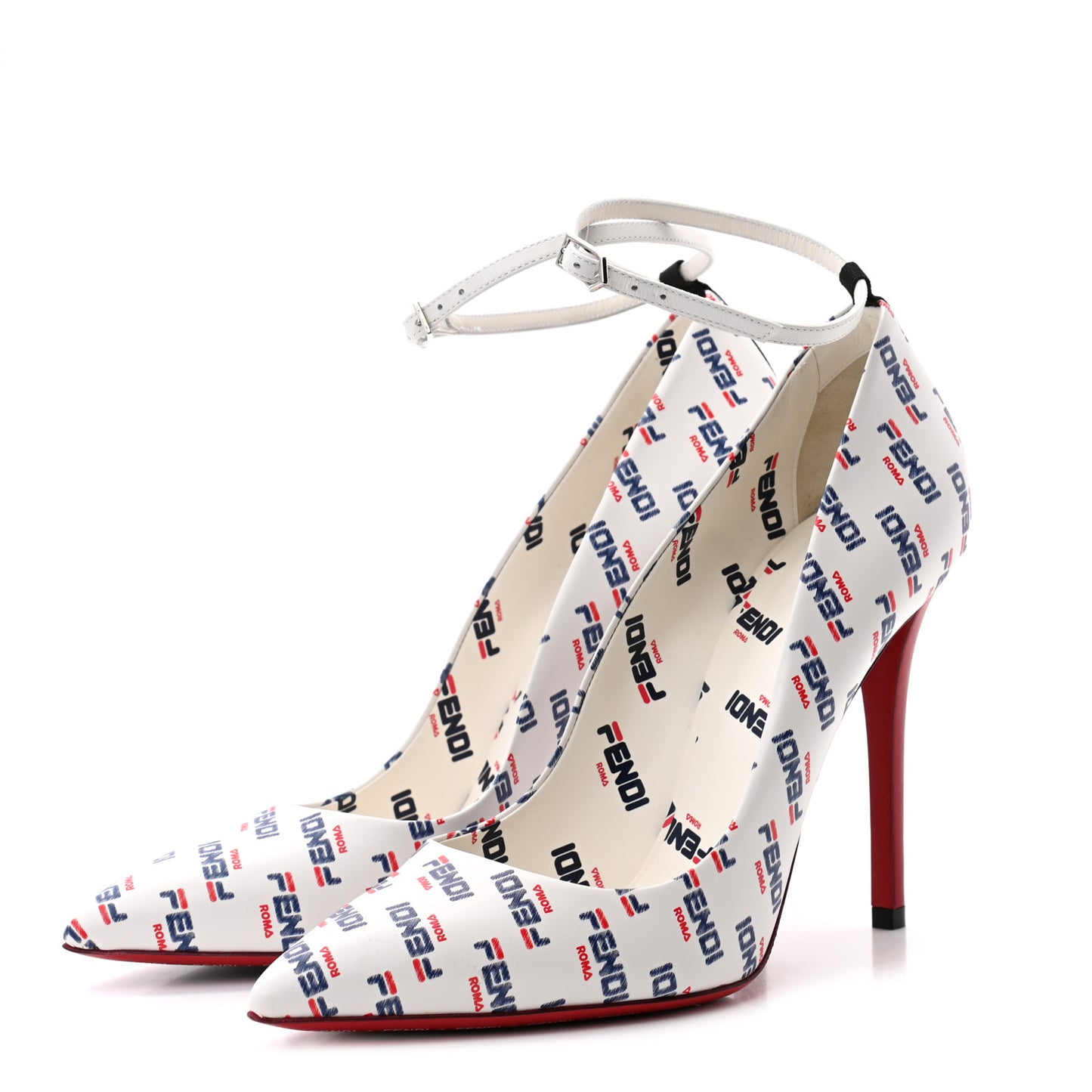 X FILA Vitello Mania Logo Print High Heel Pumps 40 White Blue Red Fragola