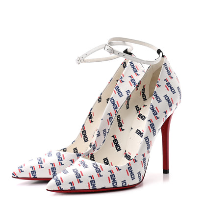 Fendi X FILA Vitello Mania Logo Print High Heel Pumps 40 White Blue Red Fragola 3 of 7
