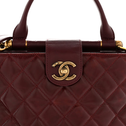 Chanel Glazed Calfskin Quilted Small Gold Bar Tote Red 8 of 15